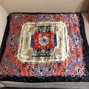 Vintage Large Satin Red Black Scarf
